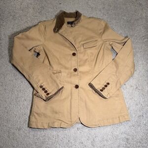 Ralph Lauren Women's Canvas Barn Field Coat Jacket Khaki Tan Corduroy Trim Sz M